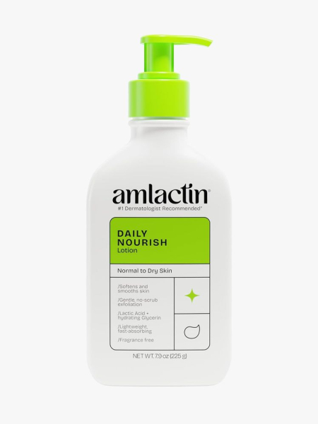 AmLactin Daily 12% Lactic Acid Moisturizing Lotion in branded component on a light gray background